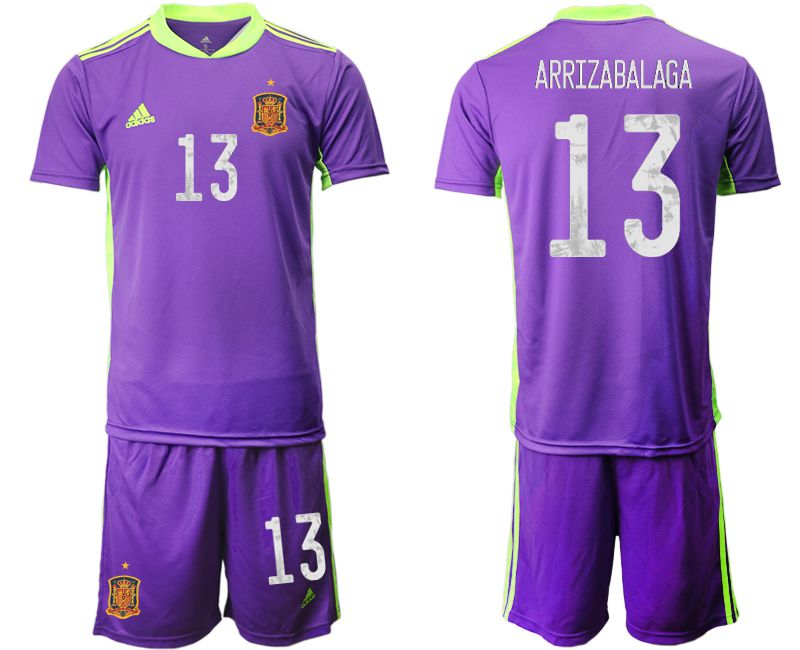Men 2021 World Cup National Spain purple goalkeeper #13 Soccer Jerseys